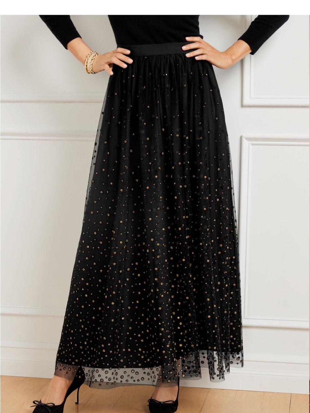 Talbots Women’s Tulle Maxi Skirt with Gold Dot Accent 6 petite